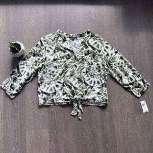 INC International Concepts Print Cropped Button-Down Shirt with Front Knot